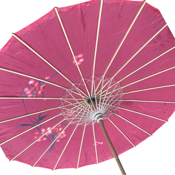 Pink Japanese Parasol Chinese Nylon Umbrella for Photos Costumes Wedding Sz 32” - Picture 6 of 12